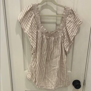 A New Day Tan Smocked Ruffle Blouse